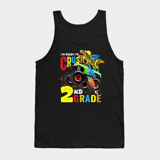 2nd Grade Dinosaur Monster Truck Back To School Shirt Boys Tank Top by FONSbually